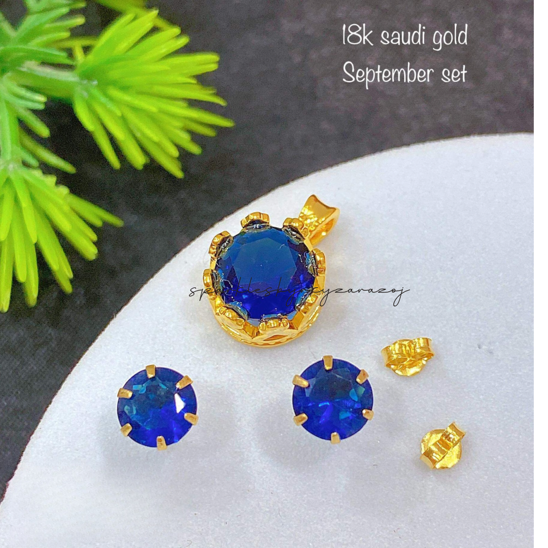 September (6Pin) Birthstone set Pendant & Earrings 18k Saudi Gold