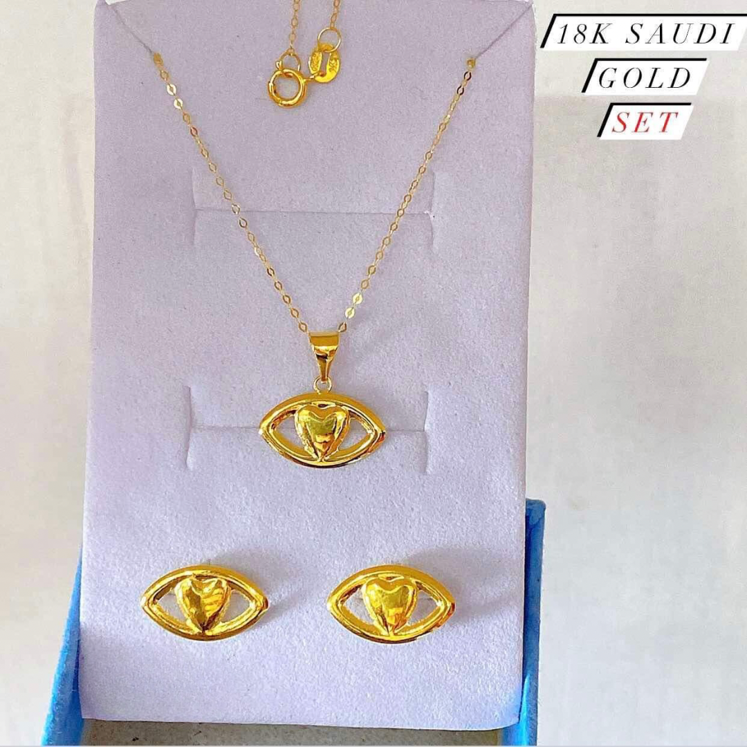 Eye Heart Necklace Set Earrings & Necklace with Pendant 18k Saudi Gold