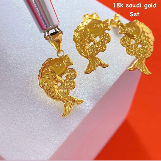 KoiFish Set Earrings & Pendant 18k Saudi Gold