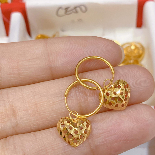 #8 Golden hole Heart Earrings Solid 18k Saudi Gold