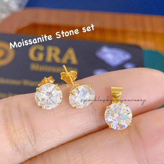 Set Moissanite Stone Earrings & Pendant 18k Saudi Gold