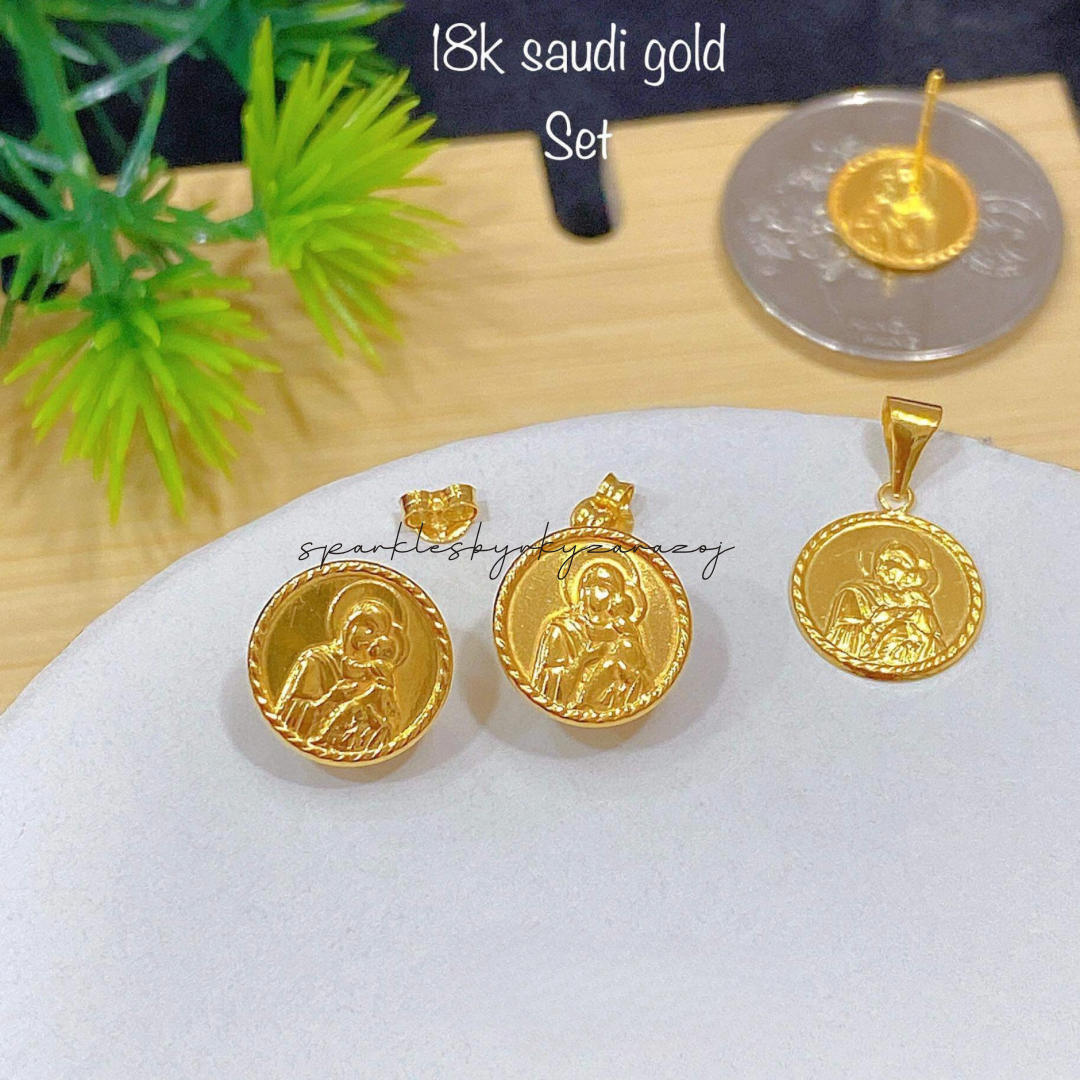 Mother & Child Set Earrings & Pendant 18k Saudi Gold