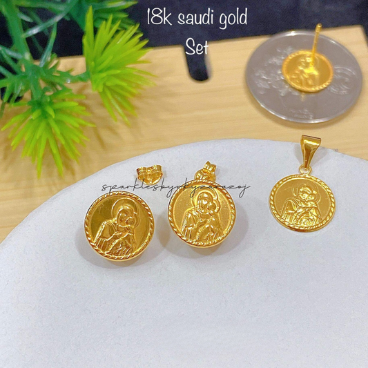Mother & Child Set Earrings & Pendant 18k Saudi Gold