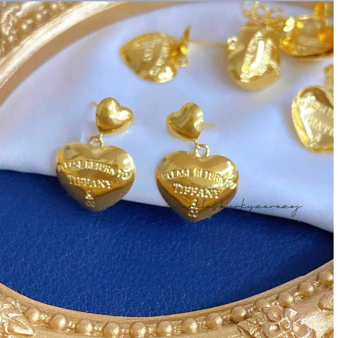 Tiffany heart earrings solid 18k saudi gold