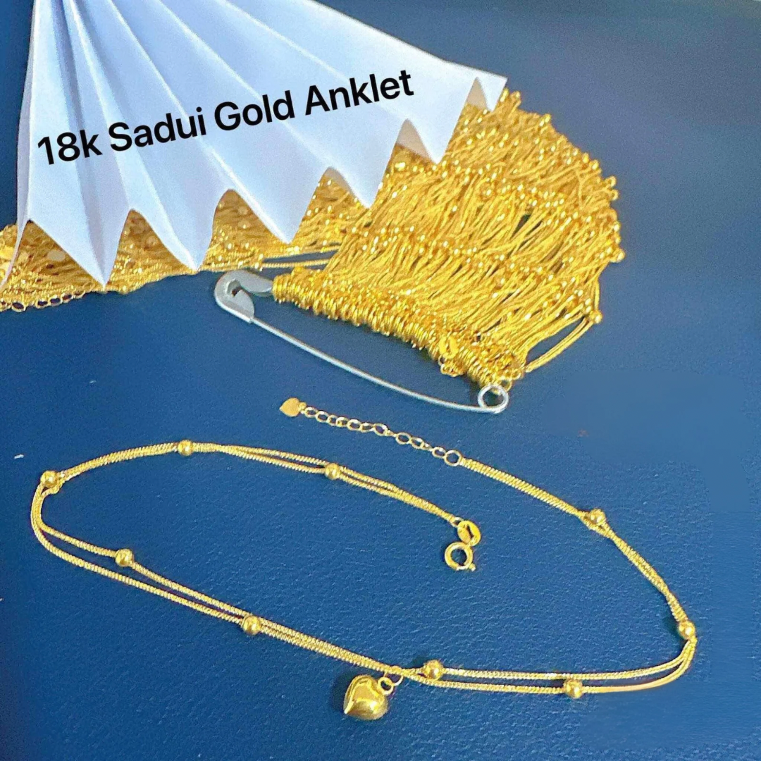 Double Strap Centered Heart Bracelet Solid 18k Saudi Gold