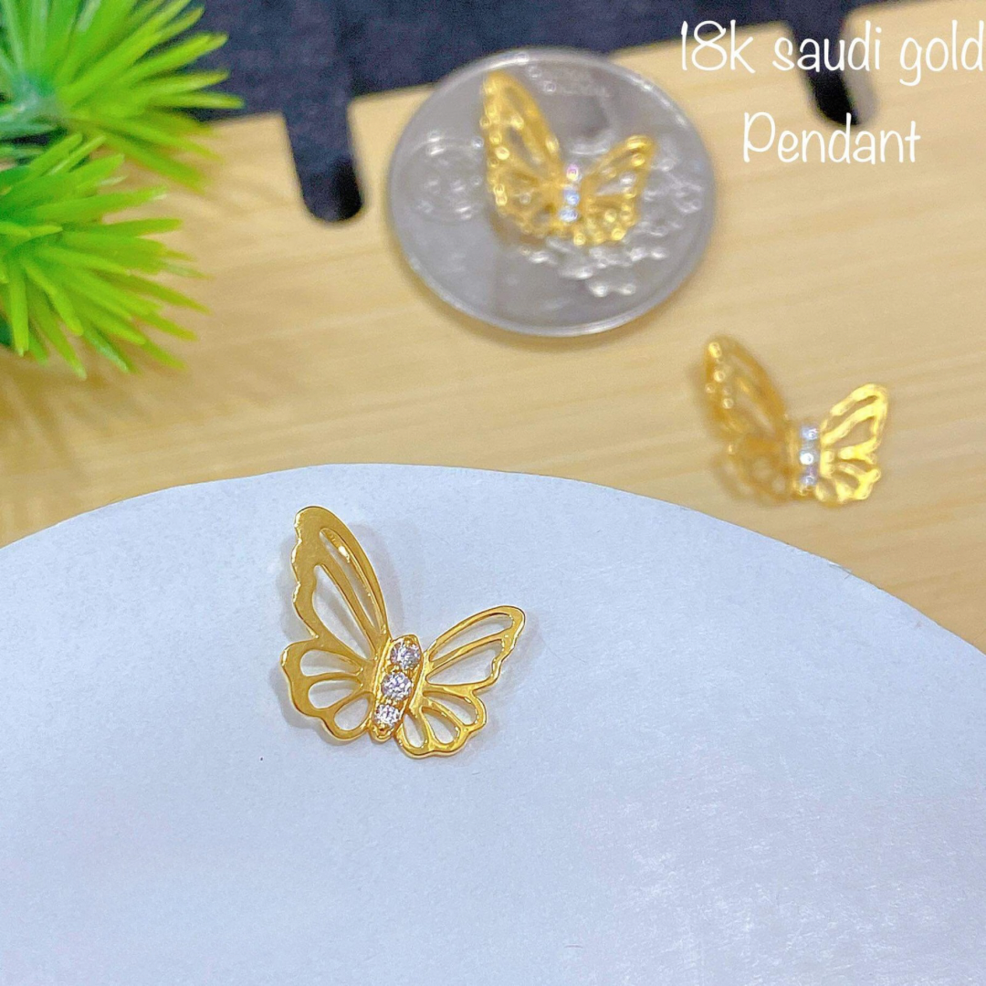 Butterfly with Diamond Pendant Only 18k Saudi Gold