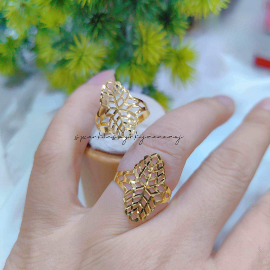 Double Sided Leaf Style Ring Solid 18k Saudi Gold