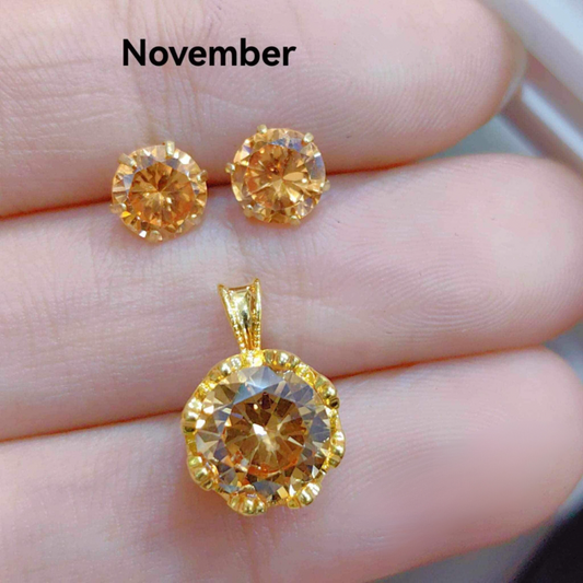 November Circle Birthstone Pendant & Earrings 18k Saudi Gold