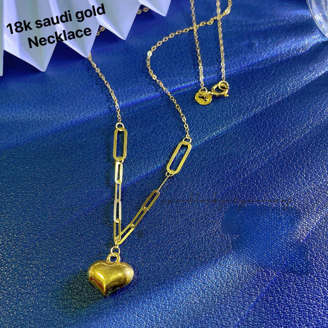 Paperclip Heart Necklace Solid 18k Saudi Gold