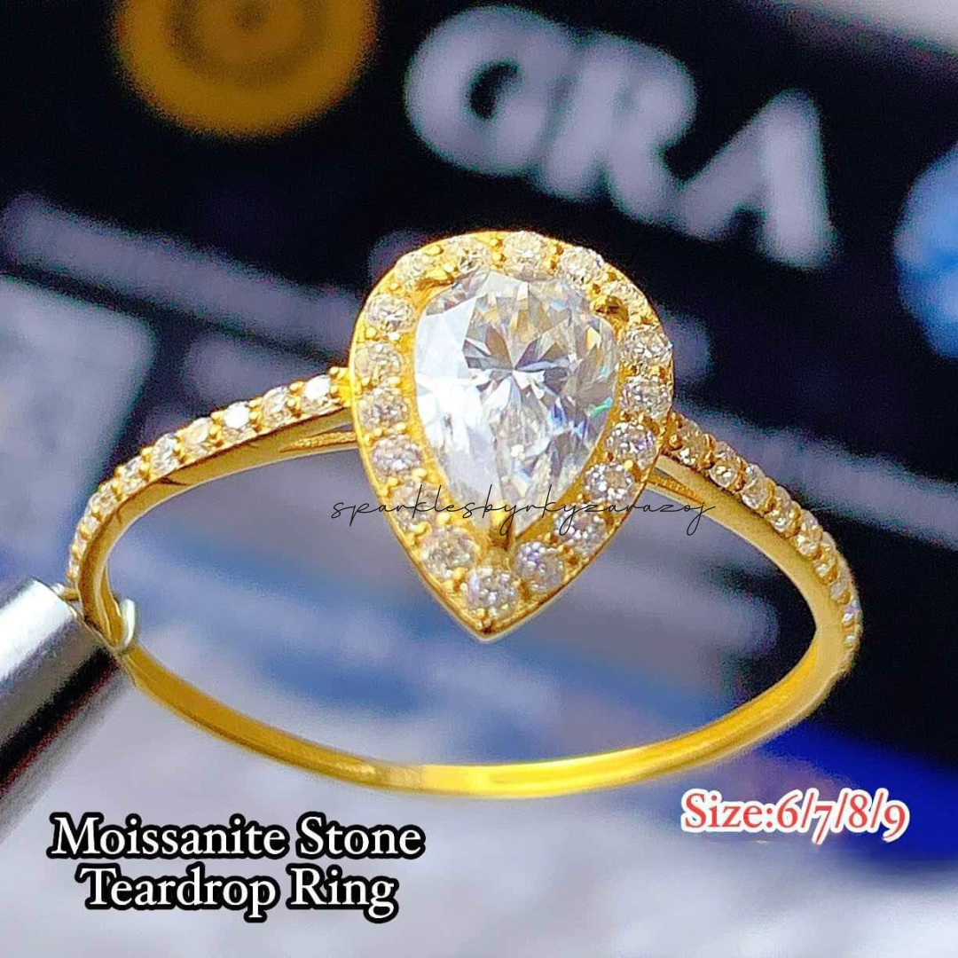 Teardrop Ring Moissanite Stone 18k Saudi Gold