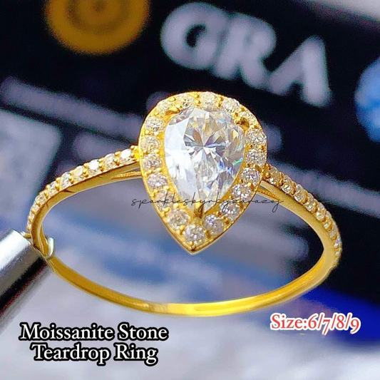 Teardrop Ring Moissanite Stone 18k Saudi Gold