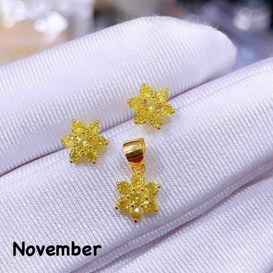 November Birthstone Pendant & Earrings 18k Saudi Gold