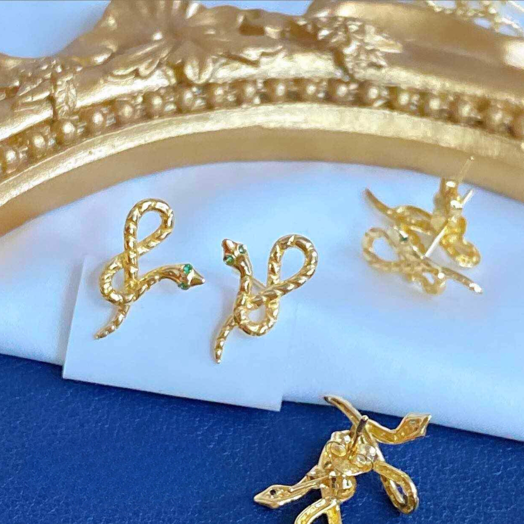 Golden Snake Earrings Solid 18k Saudi Gold