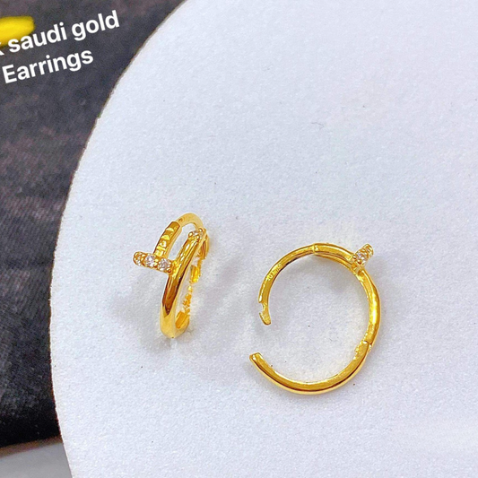 H - Style Earrings Solid 18k Saudi Gold