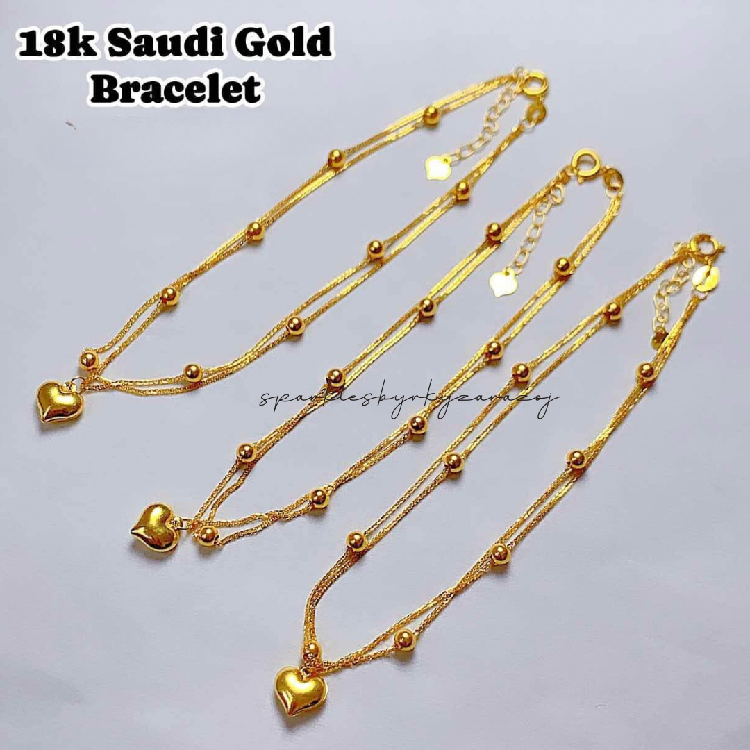 Bubble Station with Heart Double Bracelet 18k Saudi Gold