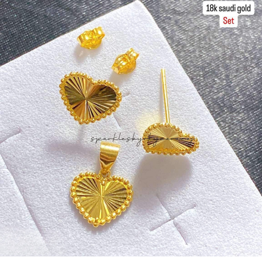 Sinag Heart Set Earrings & Pendant 18k Saudi Gold