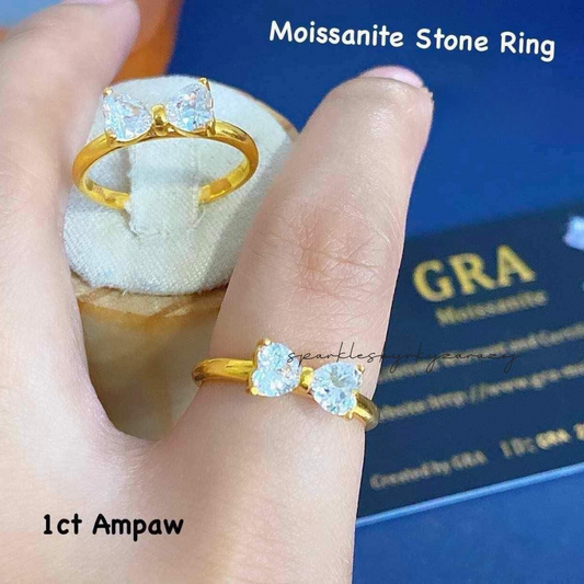 Twin Heart Shape Moissanite Stone Ring  18k Saudi Gold