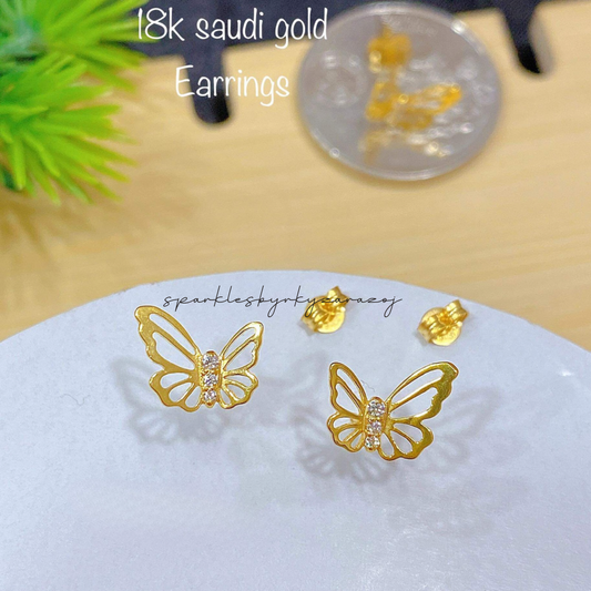 Butterfly with Diamond Earrings Only 18k Saudi Gold