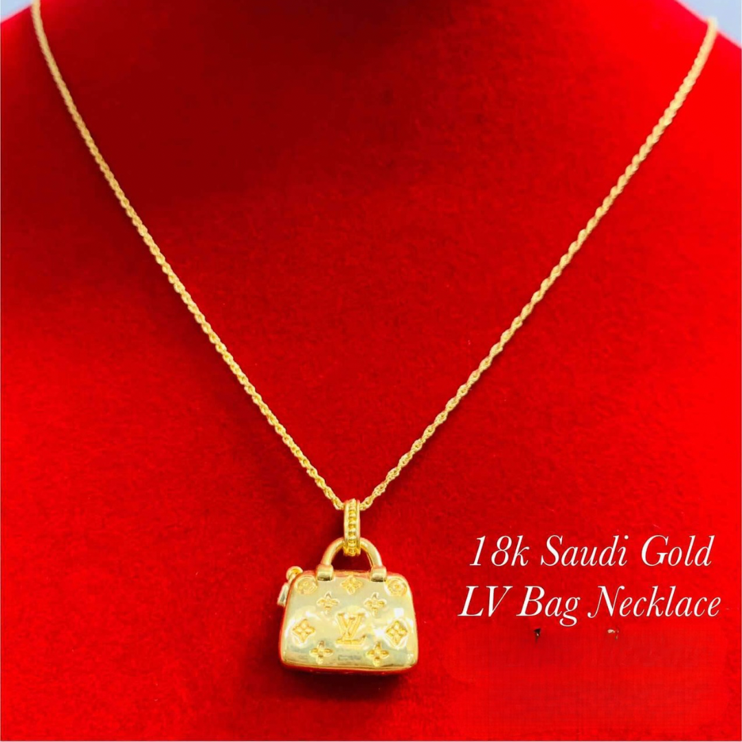 LV BAG Necklace Set Chain & Pendant 18k Saudi Gold