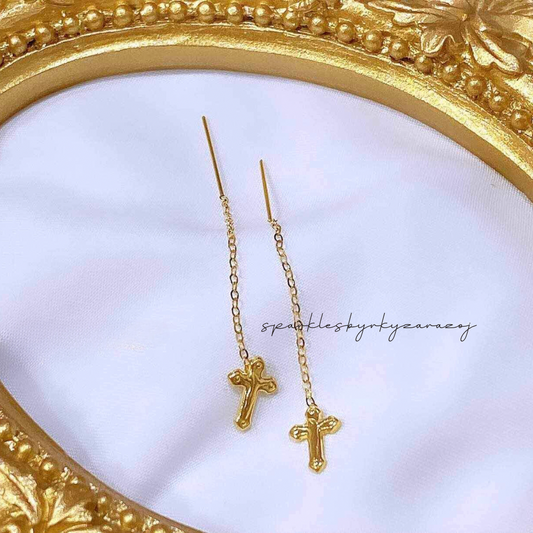 Cross earrings solid 18k saudi gold