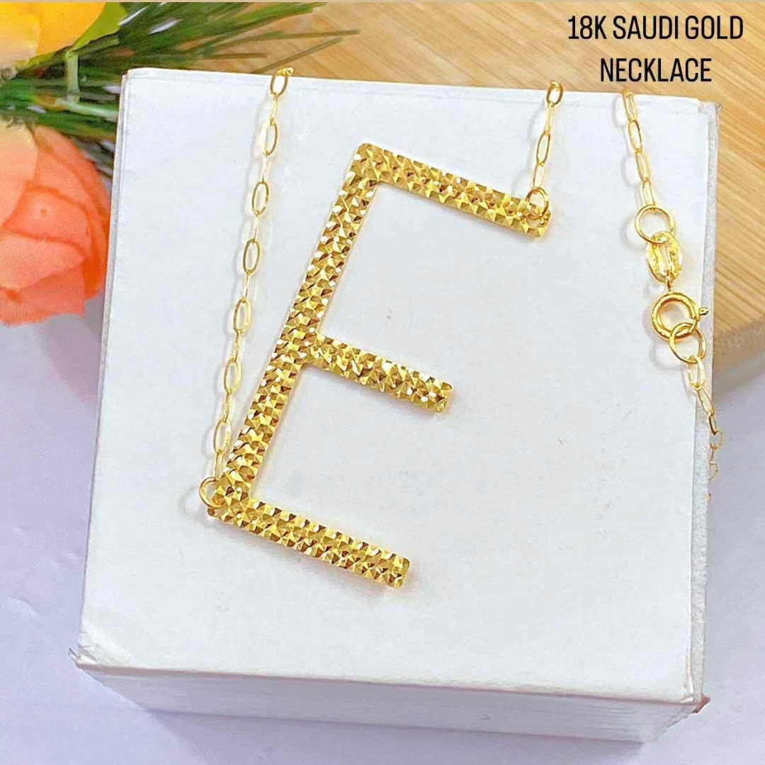 Letter E Diacut Necklace 18k Saudi Gold