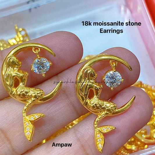 Mermaid With Moissanite Stone Earrings Ampaw 18k Saudi Gold