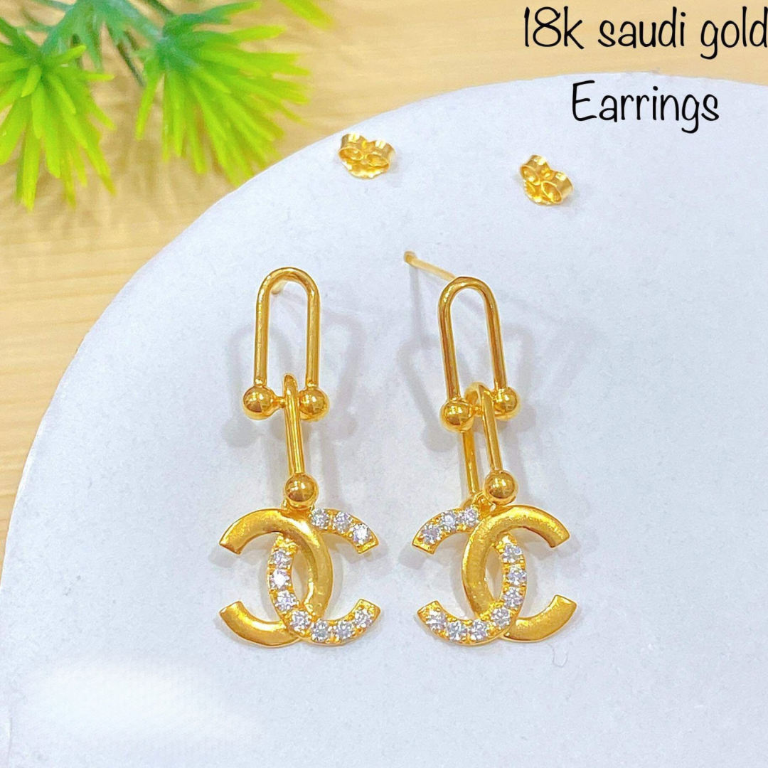 Hardware CC Earrings Solid 18k Saudi Gold