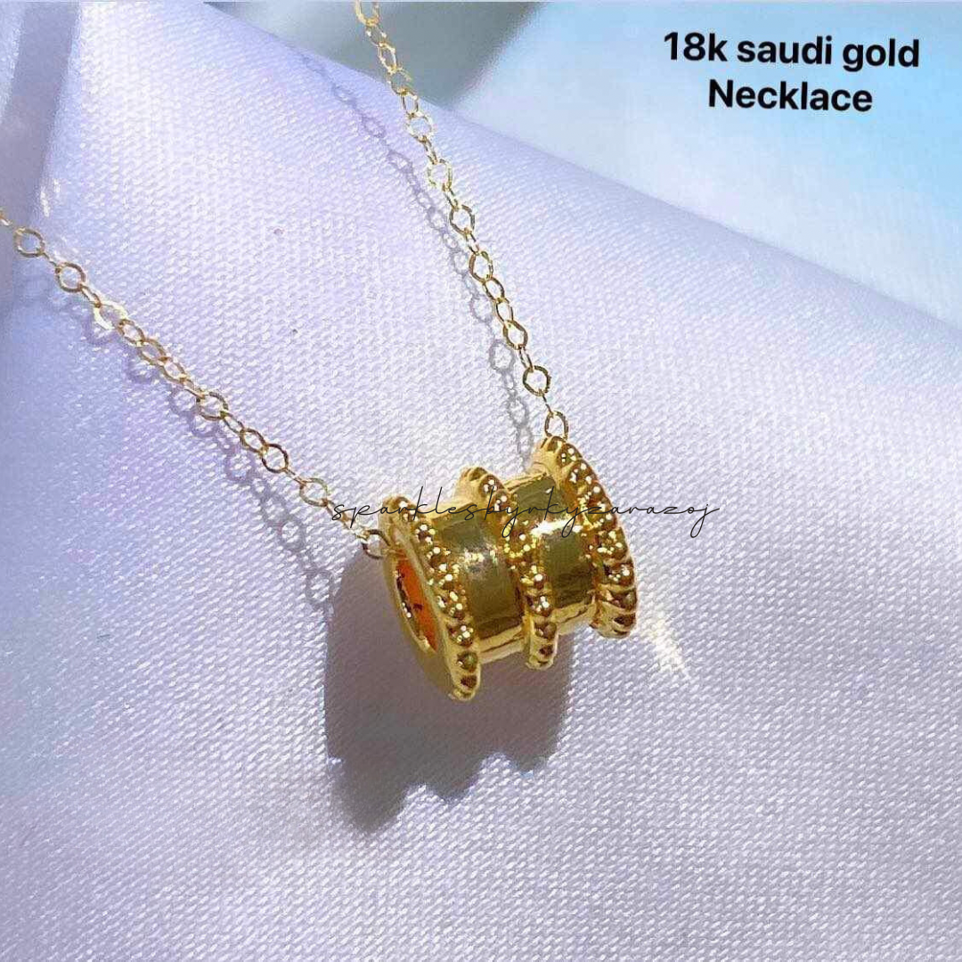 Set Golden Tube Chain & Pendant Ampaw 18k Saudi Gold