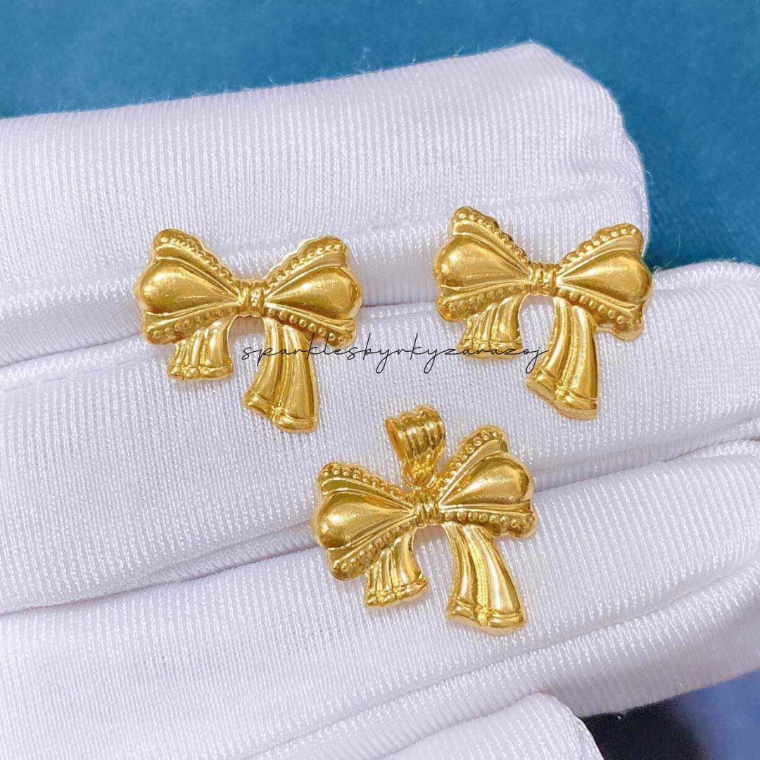 Set BowKnot Ribbon Pendant 18k Saudi Gold