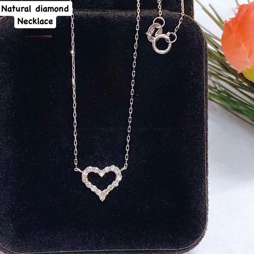 #2 White Gold Heart Natural Diamond Necklace 18k Saudi Gold