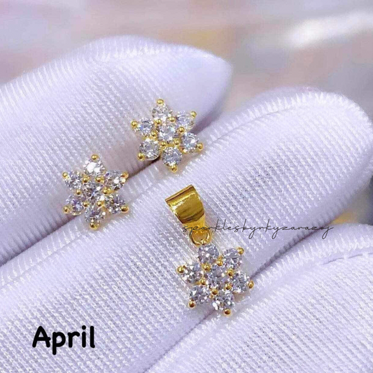 Set April Birthstone Solid 18k Saudi Gold