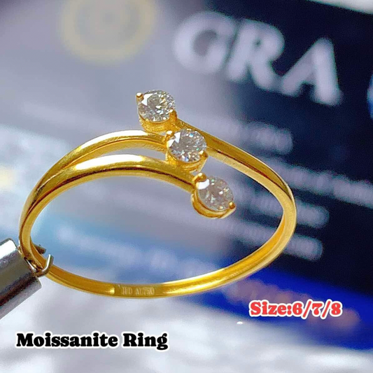 Triple Circle Moissanite Ring 18k Saudi Gold