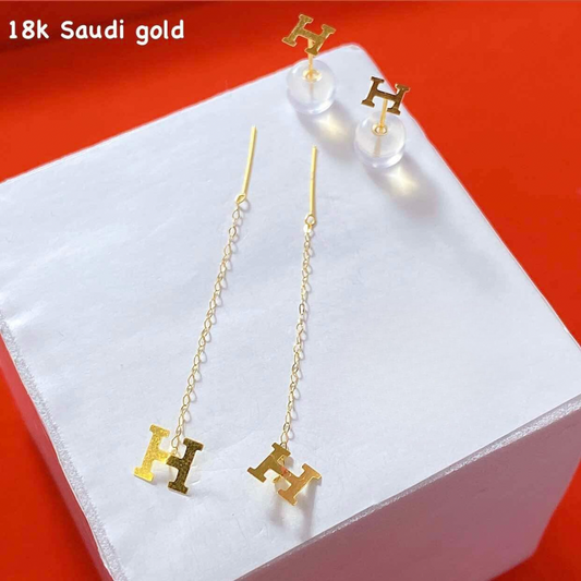 Plain H Tictac Earrings 18k Saudi Gold