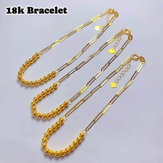 Plain Bubble Paperclip Bracelet 18k Saudi Gold