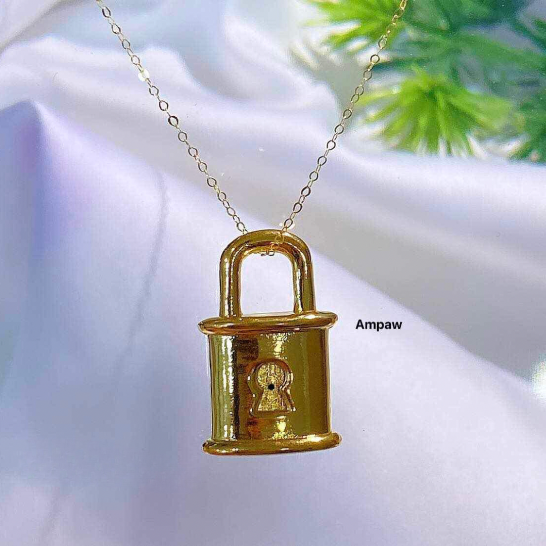 Set Golden Padlock Chain & Pendant Ampaw 18k Saudi Gold