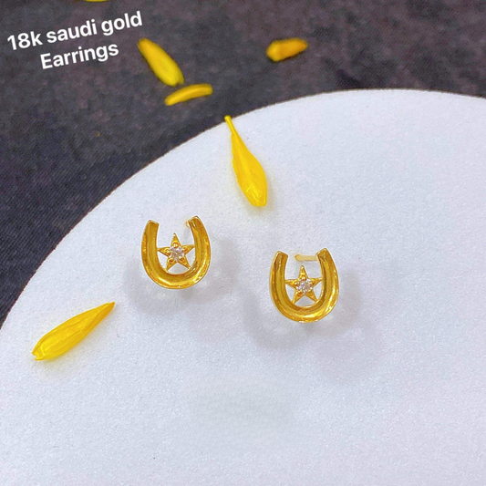 U- Star Earrings Solid 18k Saudi Gold