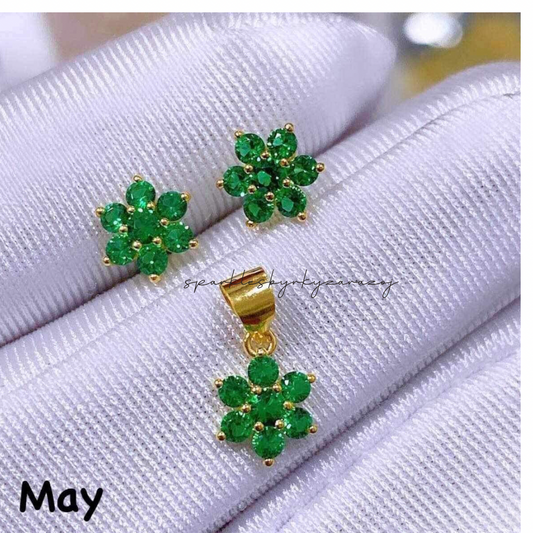 May Birthstone Pendant & Earrings 18k Saudi Gold