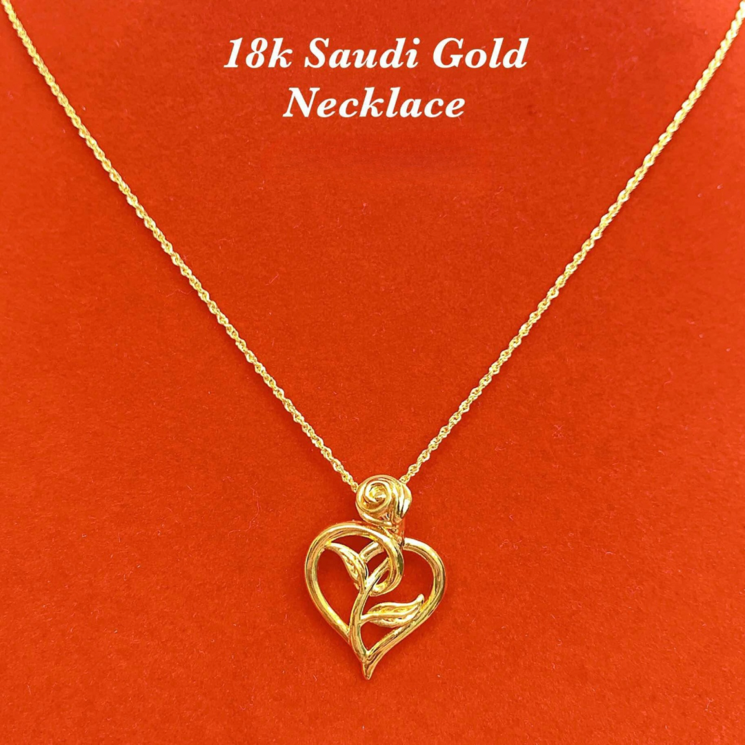 Rose Heart Necklace Set Chain & Pendant 18k Saudi Gold