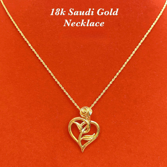 Rose Heart Necklace Set Chain & Pendant 18k Saudi Gold