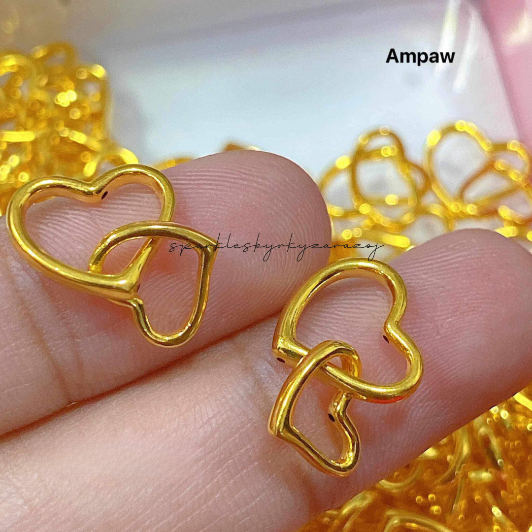 Plain Twin Heart Pendant Ampaw 18k Saudi Gold