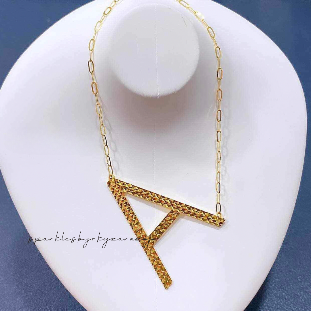 Letter A Diacut Necklace Solid 18k Saudi Gold