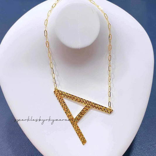 Letter A Diacut Necklace Solid 18k Saudi Gold