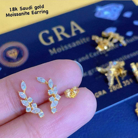 Mini Leaf Moissanite Diamond Earrings Ampaw 18k Saudi Gold