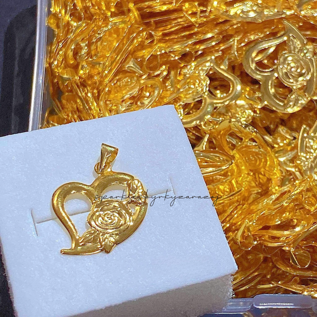 #13 Rose Heart Pendant Solid 18k Saudi Gold