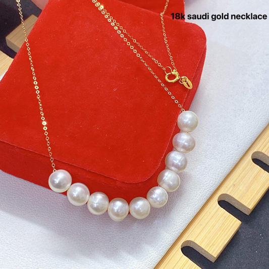 White Pearl Necklace 18k Saudi Gold