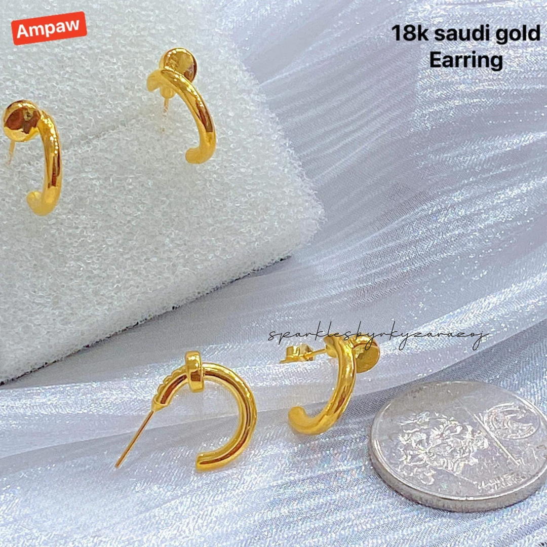 Plain Cutey Earrings Ampaw 18k Saudi Gold