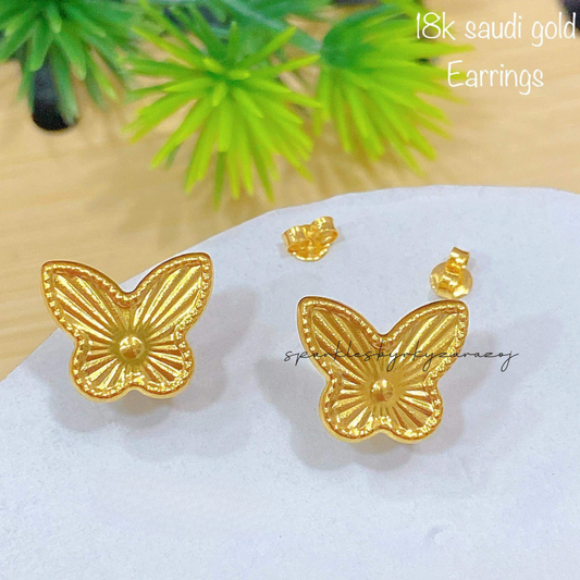 Dainty Butterfly Earrings 18k Saudi Gold
