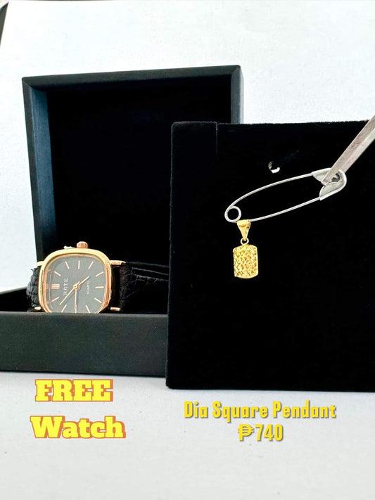 Dia square pendant w/ free watch