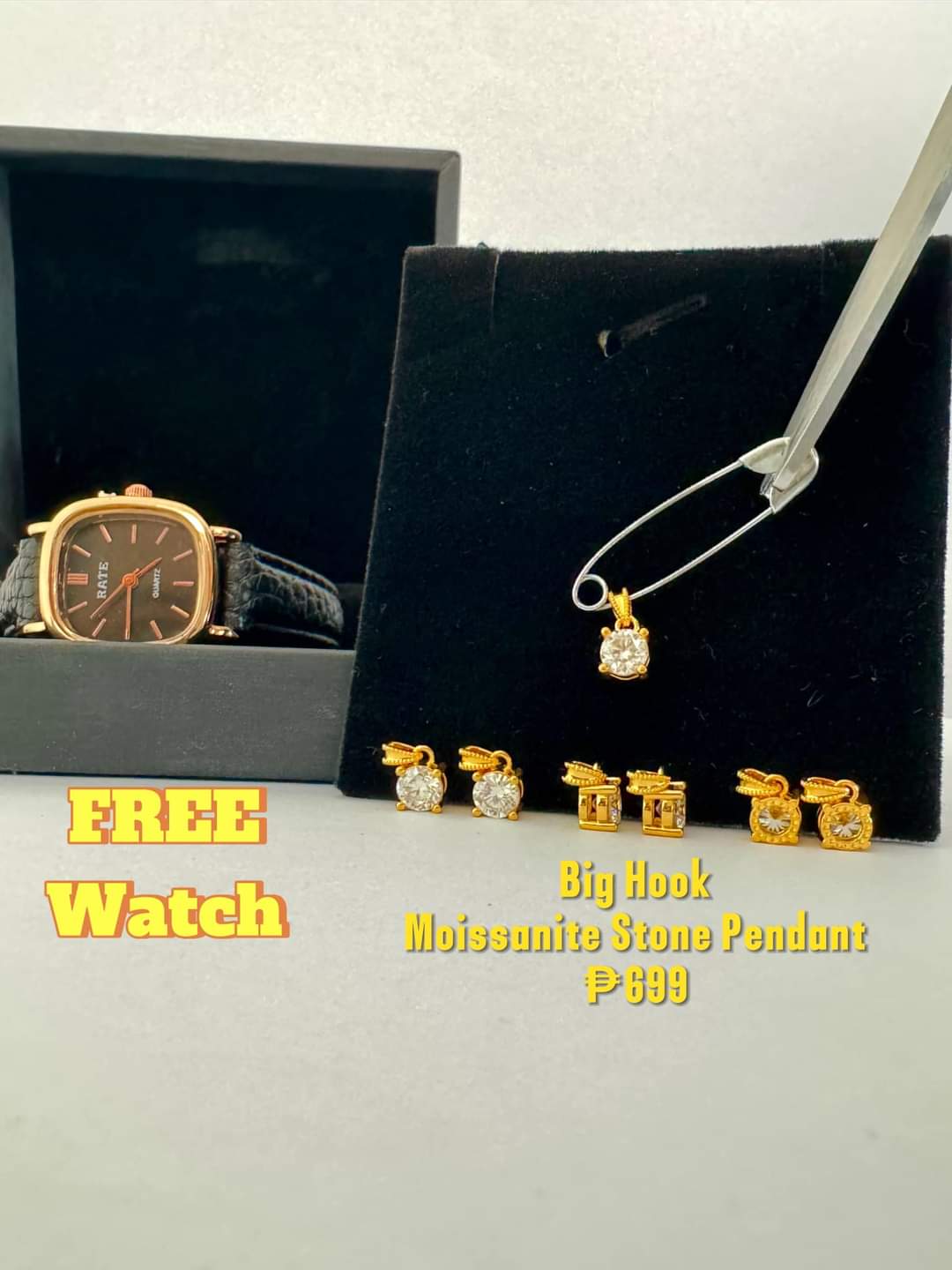 Moissanite pendant big hook w/ free watch