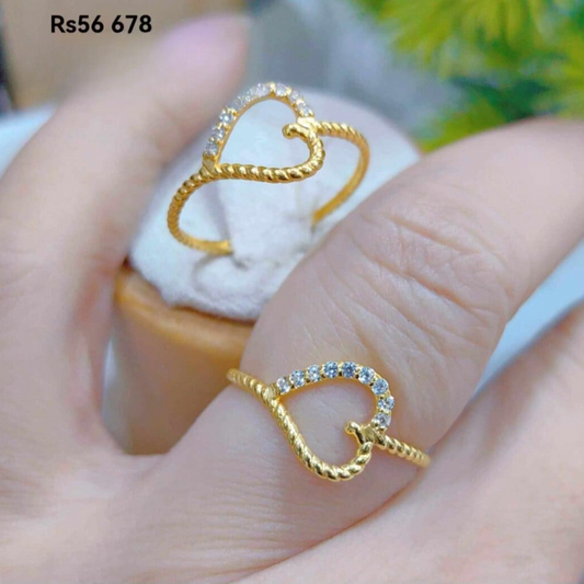 Half Crystal Heart Ring Russian Stone 18k Saudi Gold